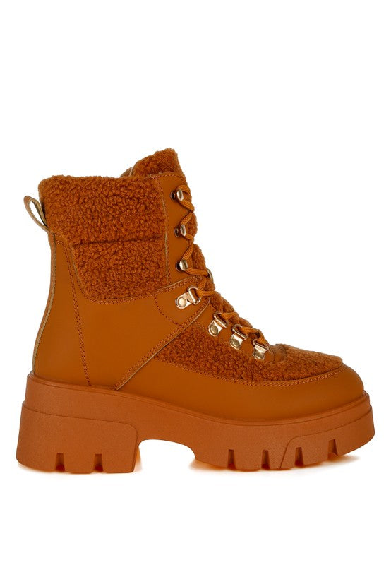 Stacey B's Wellerman Faux Fur Detail Chunky Hiker Boots