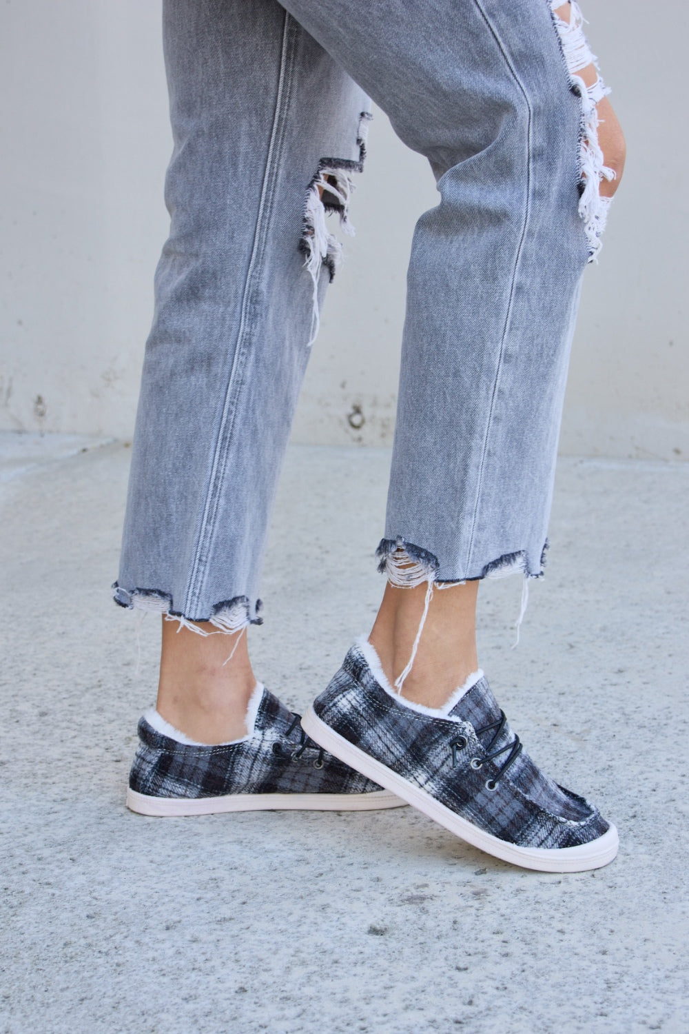 Stacey B's Forever Link Plaid Plush Flat Sneakers