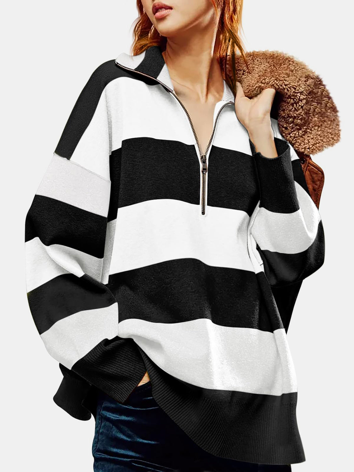 Stacey B's Color Block Half Zip Long Sleeve Sweater