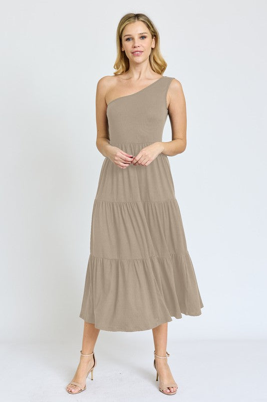 Stacey B's One Shoulder Ruffle Midi Dress