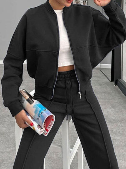 Stacey B's Baseball Collar Zip Up Outerwear and Drawstring Pants Set