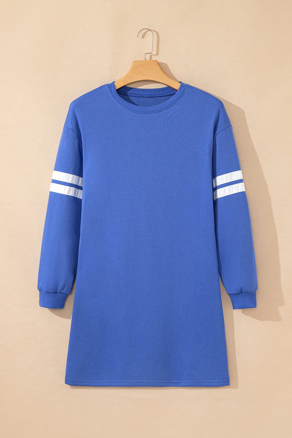 Stacey B's Sky Blue Varsity Contrast Banded Sleeve Shift Sweatshirt Dress