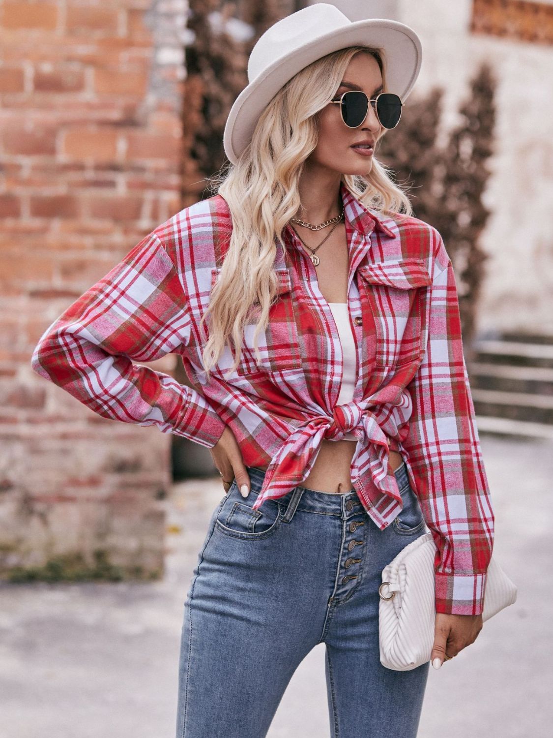 Stacey B's Mandy Plaid Dropped Shoulder Longline Shirt