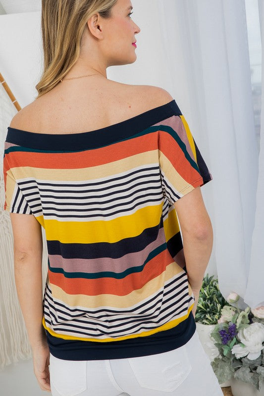 Stacey B's Plus Stripe Off Shoulder Top