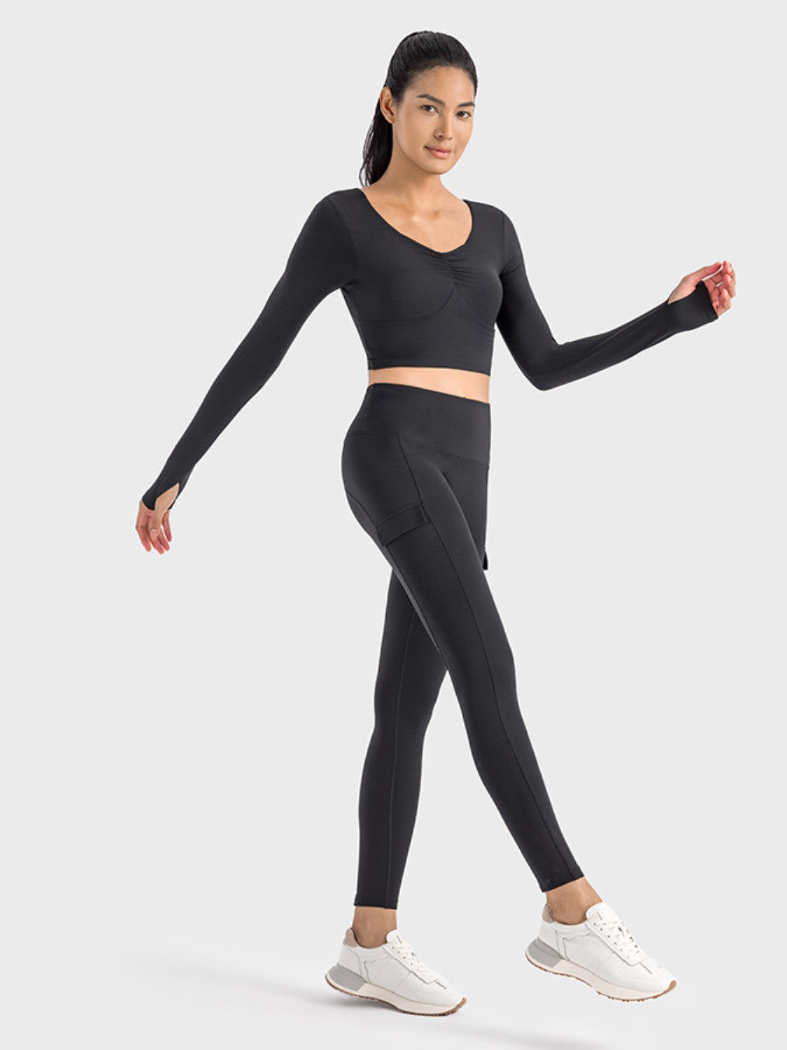 Stacey B's Millennia Ruched Cropped Long Sleeve Sports Top