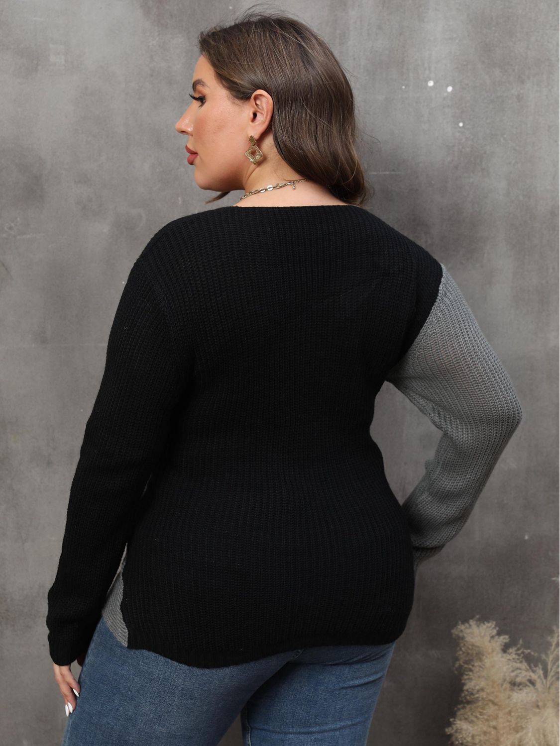 Stacey B's Plus Size Two-Tone Surplice Neck Sweater