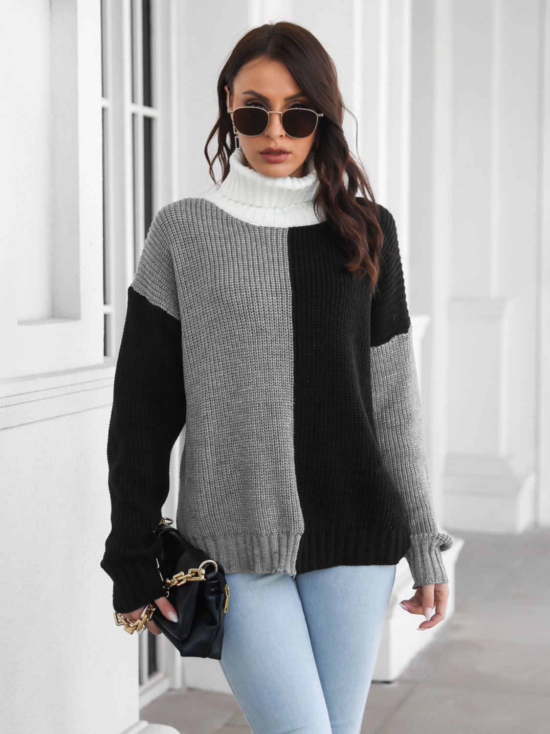 Stacey B's Contrast Turtleneck Long Sleeve Sweater