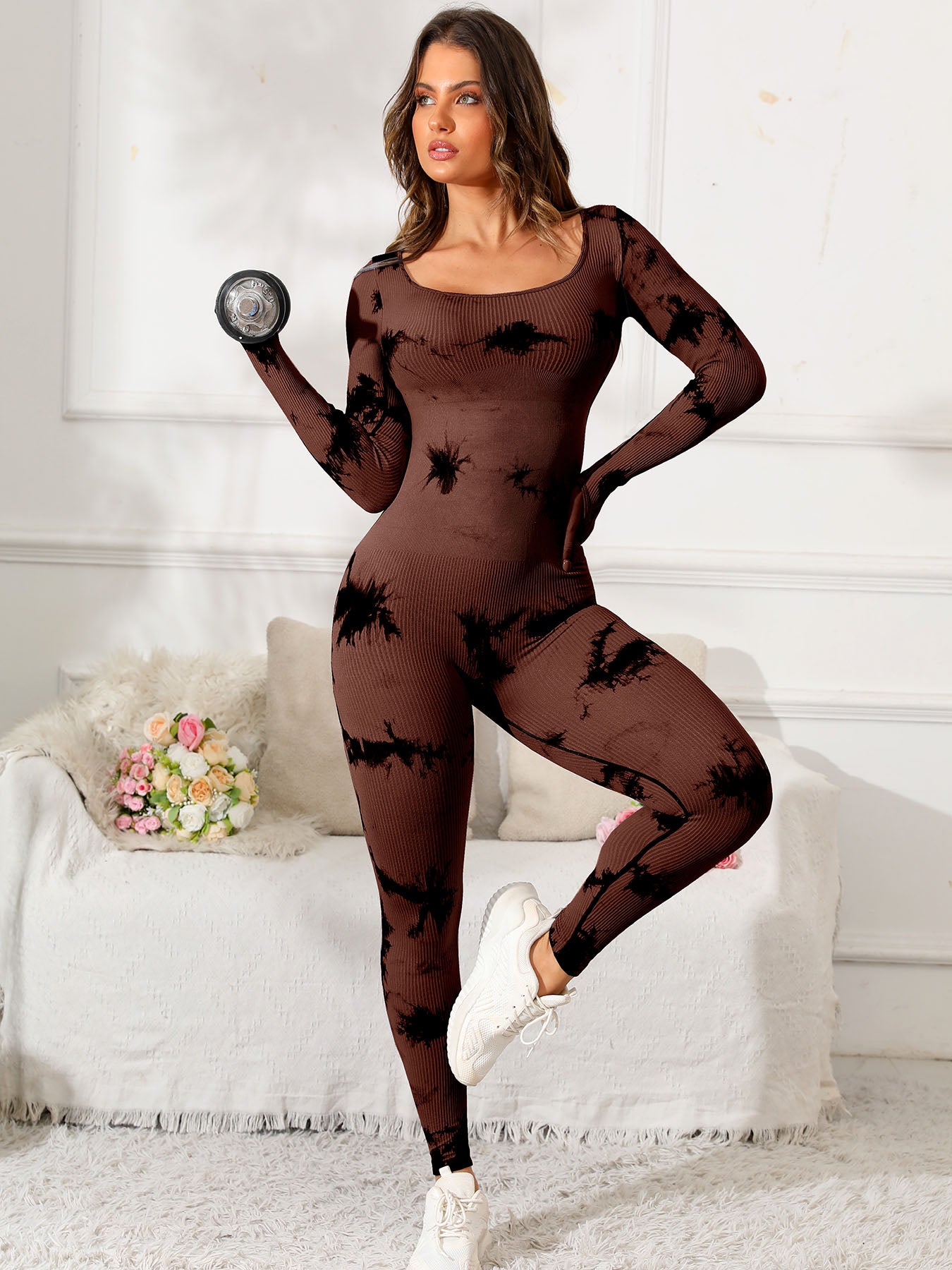 Stacey B's Scoop Neck Long Sleeve Active Jumpsuit