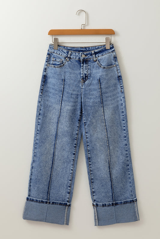 Stacey B's Myosotis Center Seam Cuffed Hem Straight High Waist Jeans
