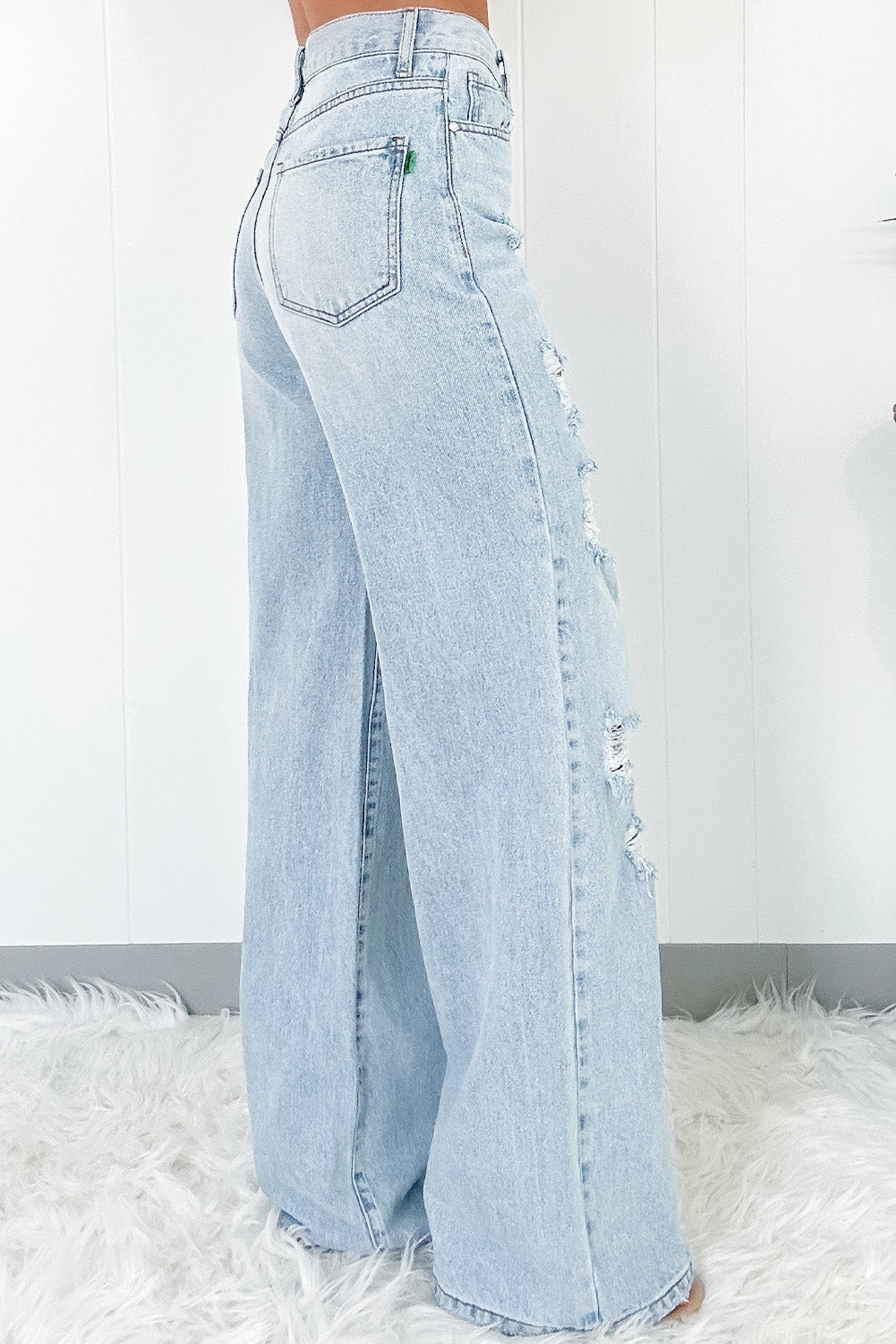 Stacey B's Beau Blue Light Wash Distressed High Waist Wide Leg Jeans