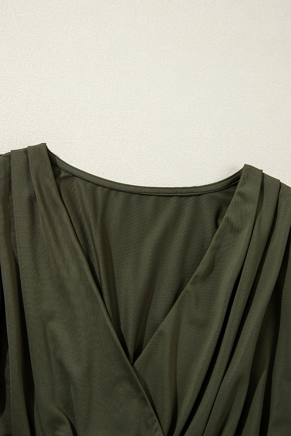 Stacey B's Moss Green Wrap V Neck Ruched Long Sleeve Bodysuit