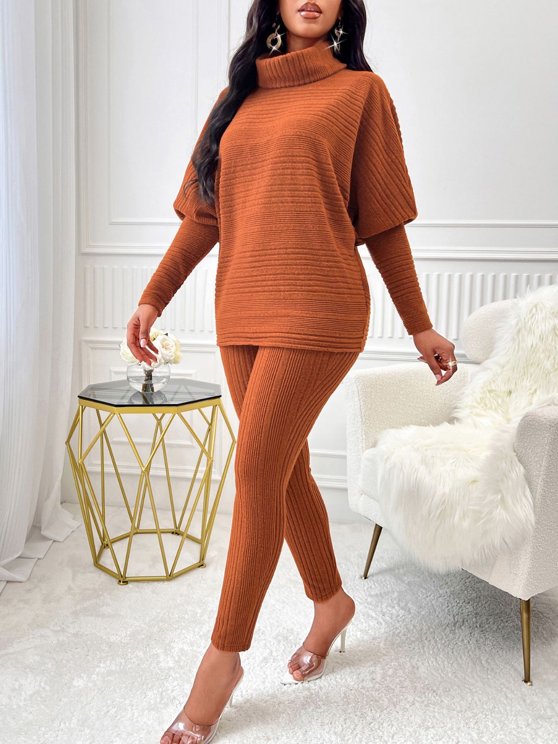 Stacey B's Turtleneck Batwing Sleeve Top and Pants Set