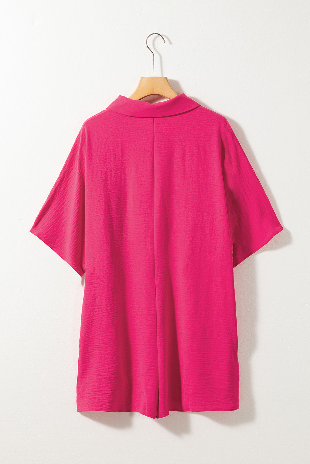 Stacey B's Bright Pink Plain Half Button Collared Pocket Loose Romper