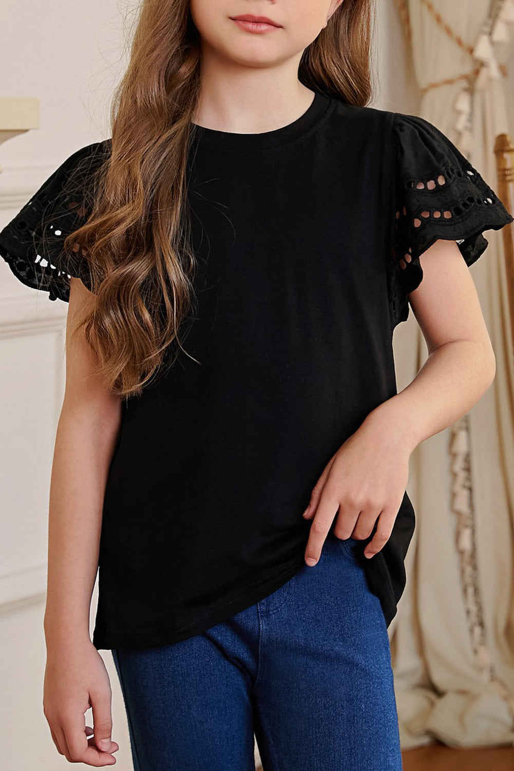 Stacey B's Round Neck Flutter Sleeve T-Shirt