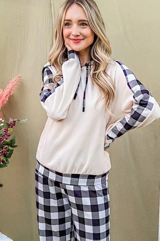 Stacey B's The Why Drawstring Hooded Top and Plaid Pants Lounge Set