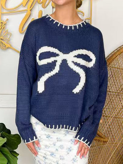 Stacey B's Bow Round Neck Long Sleeve Sweater