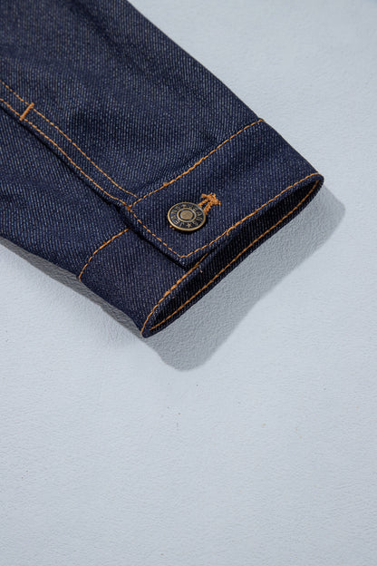 Stacey B's Navy Blue Contrast Collar Stitched Detail Button Denim Jacket