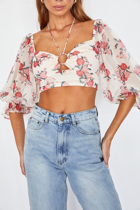 Stacey B's Chiffon Balloon Sleeved Bustier Crop Top