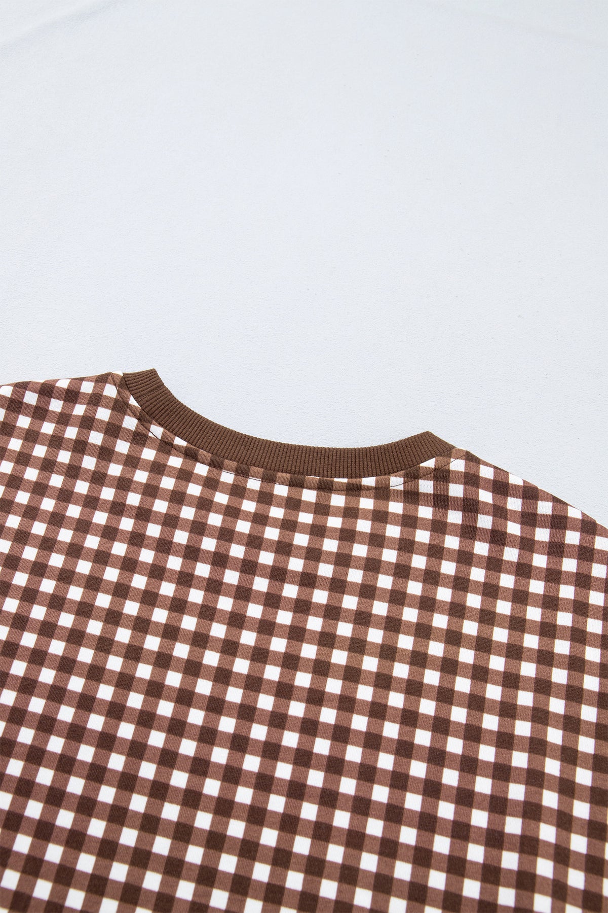Stacey B's Brown Color Block Plaid Patchwork Long Sleeve Pullover Wide Leg Pant Set