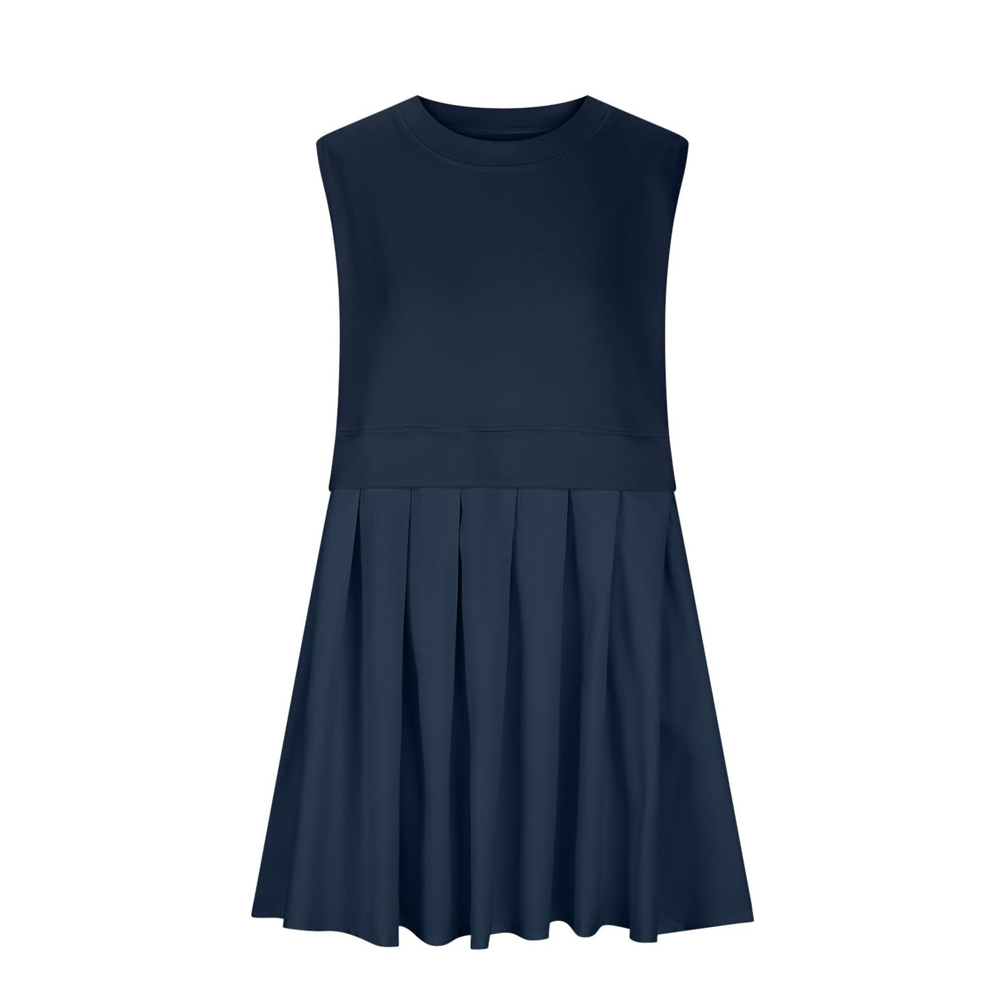 Stacey B's Pleated Round Neck Sleeveless Mini Dress