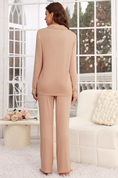 Stacey B's Button Up Long Sleeve Top and Pants Lounge Set