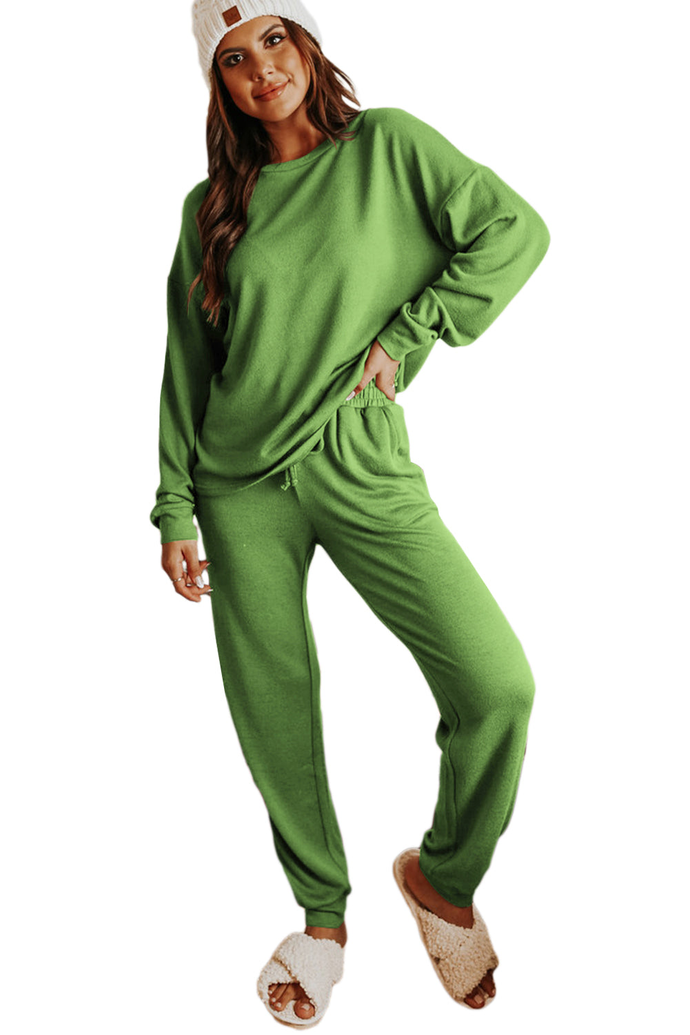 Stacey B's Spinach Green Long Sleeve Pullover and Jogger Pants Lounge Set