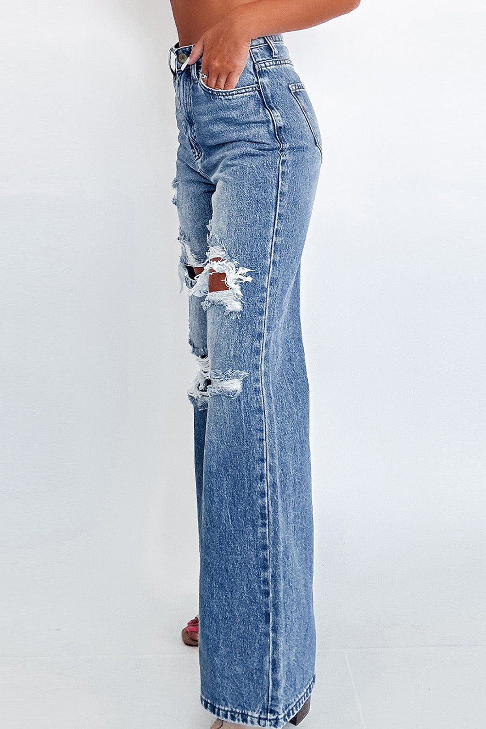 Stacey B's Ashleigh Blue Acid Wash Distressed Wide Leg High Waist Jeans