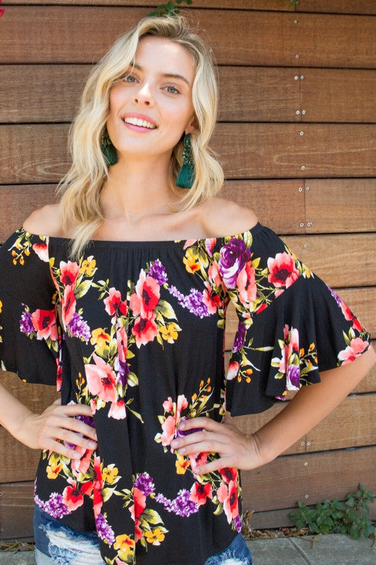 Stacey B's Plus Off Shoulder Ruffle Sleeve Top