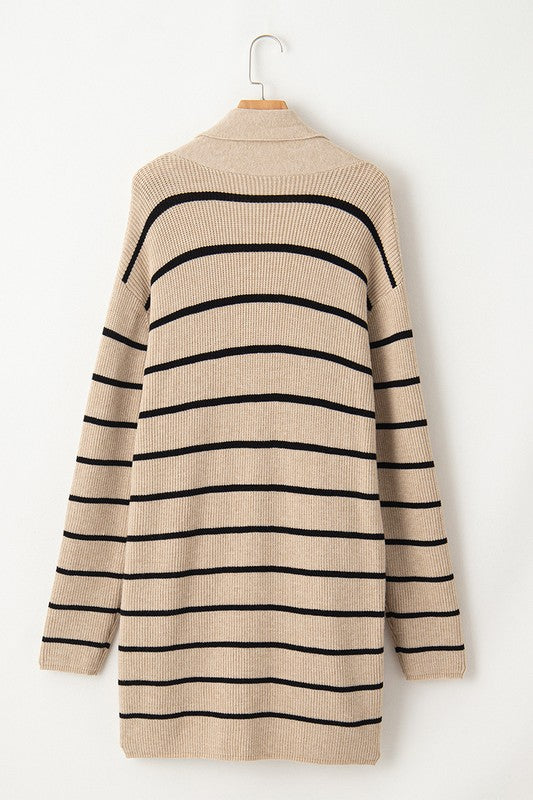 Stacey B's Stripe Shawl Neckline Open Cardigan with Pockets