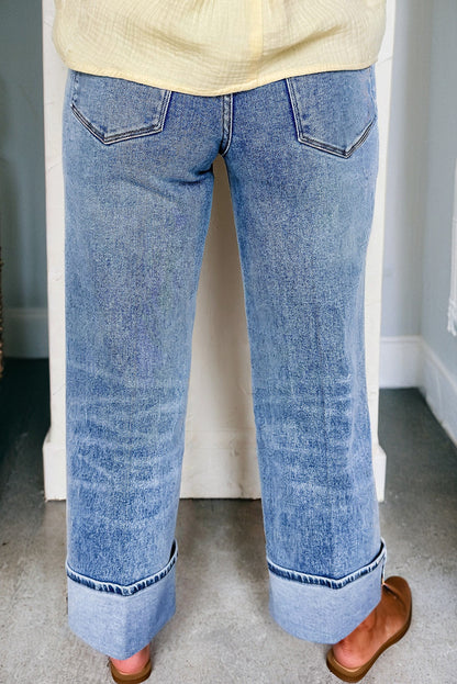 Stacey B's Myosotis Center Seam Cuffed Hem Straight High Waist Jeans