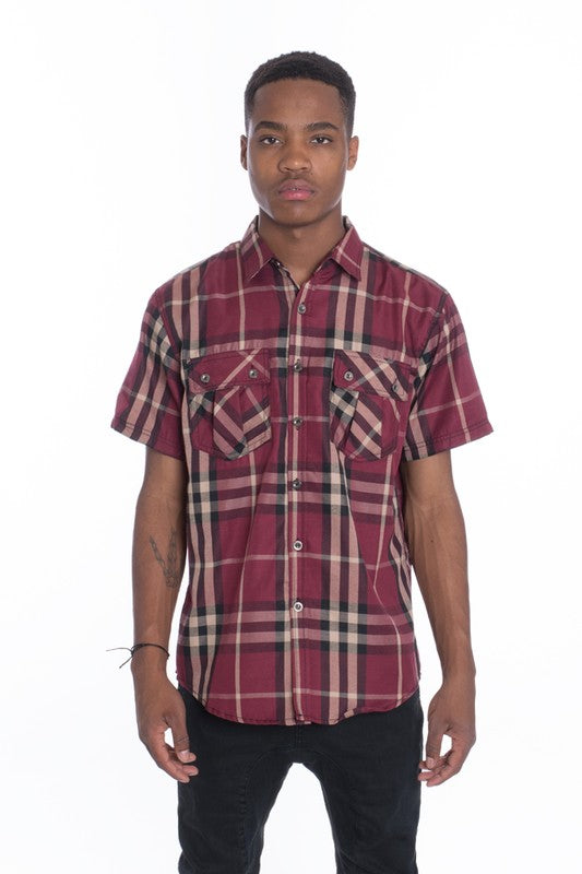 Stacey B's Weiv Men's Casual Short Sleeve Checker Shirts