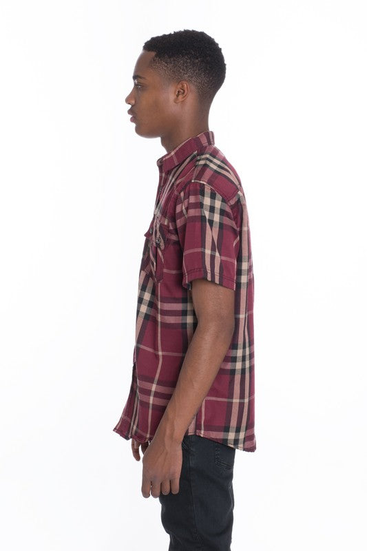 Stacey B's Weiv Men's Casual Short Sleeve Checker Shirts