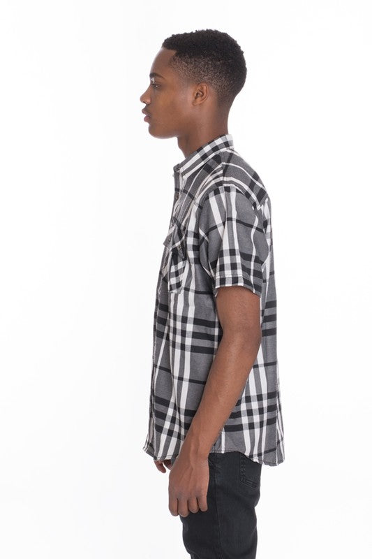 Stacey B's Weiv Men's Casual Short Sleeve Checker Shirts