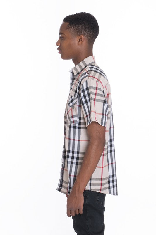 Stacey B's Weiv Men's Casual Short Sleeve Checker Shirts