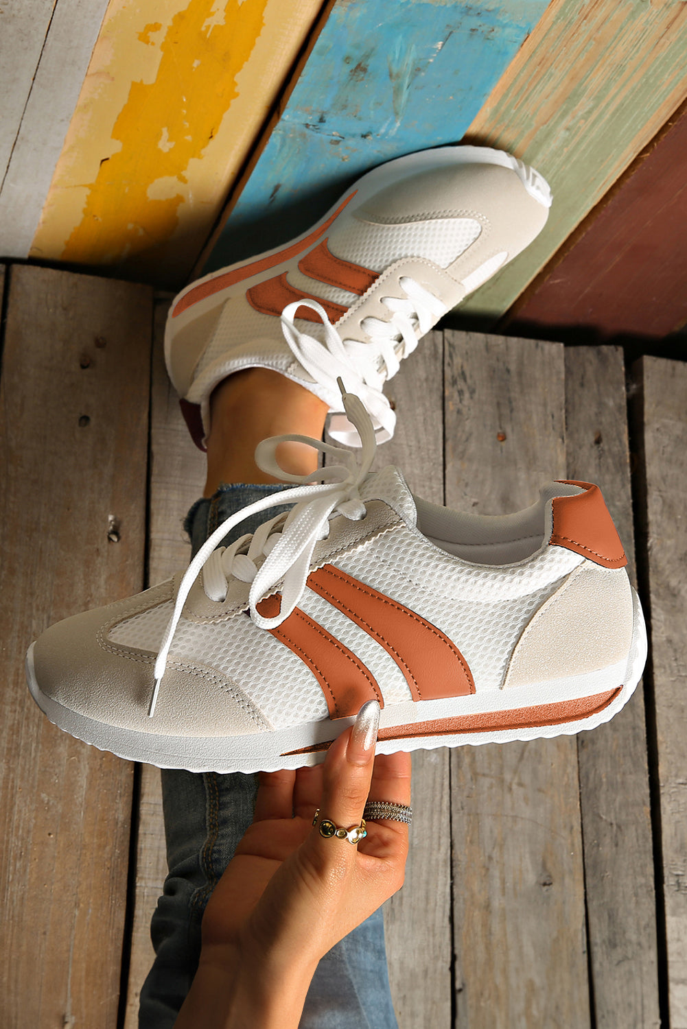 Stacey B's Blackish Green Patchwork Breathable Lace Up Sneakers