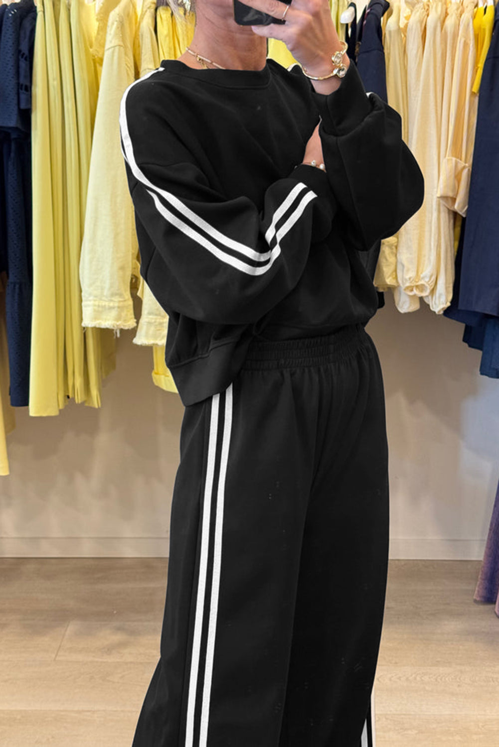Stacey B's Fiery Red Varsity Striped Detail Cropped Pullover Wide Leg Pants 2pcs Outfit