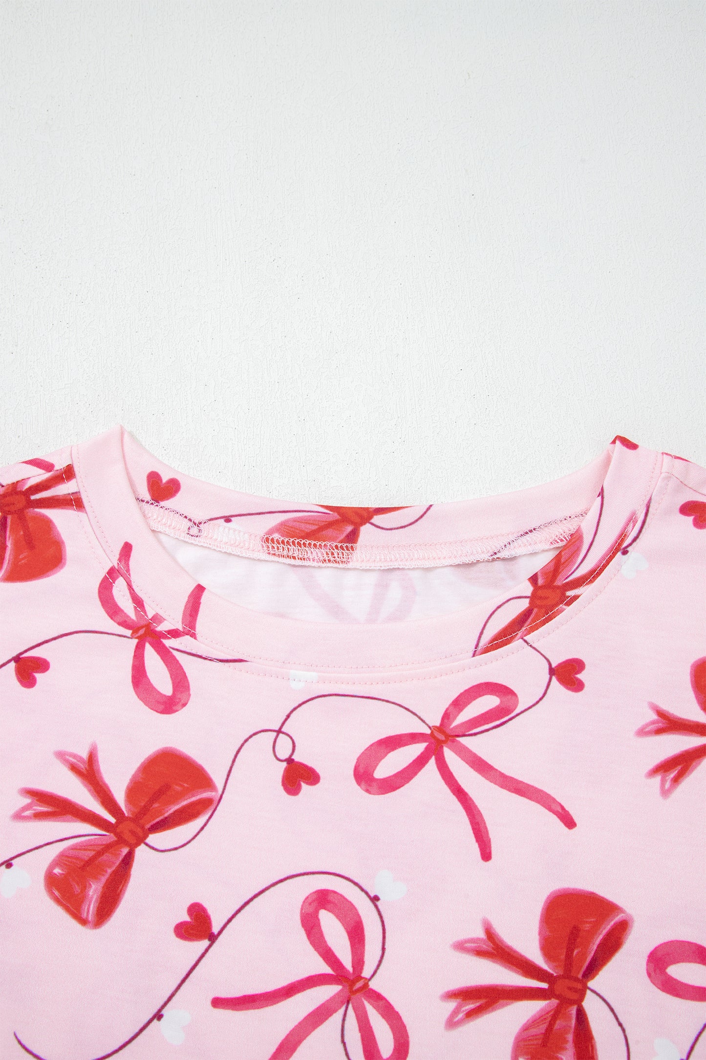 Stacey B's Red Romantic Bow Print Loose Tee Drawstring Shorts 2pcs Lounge Set