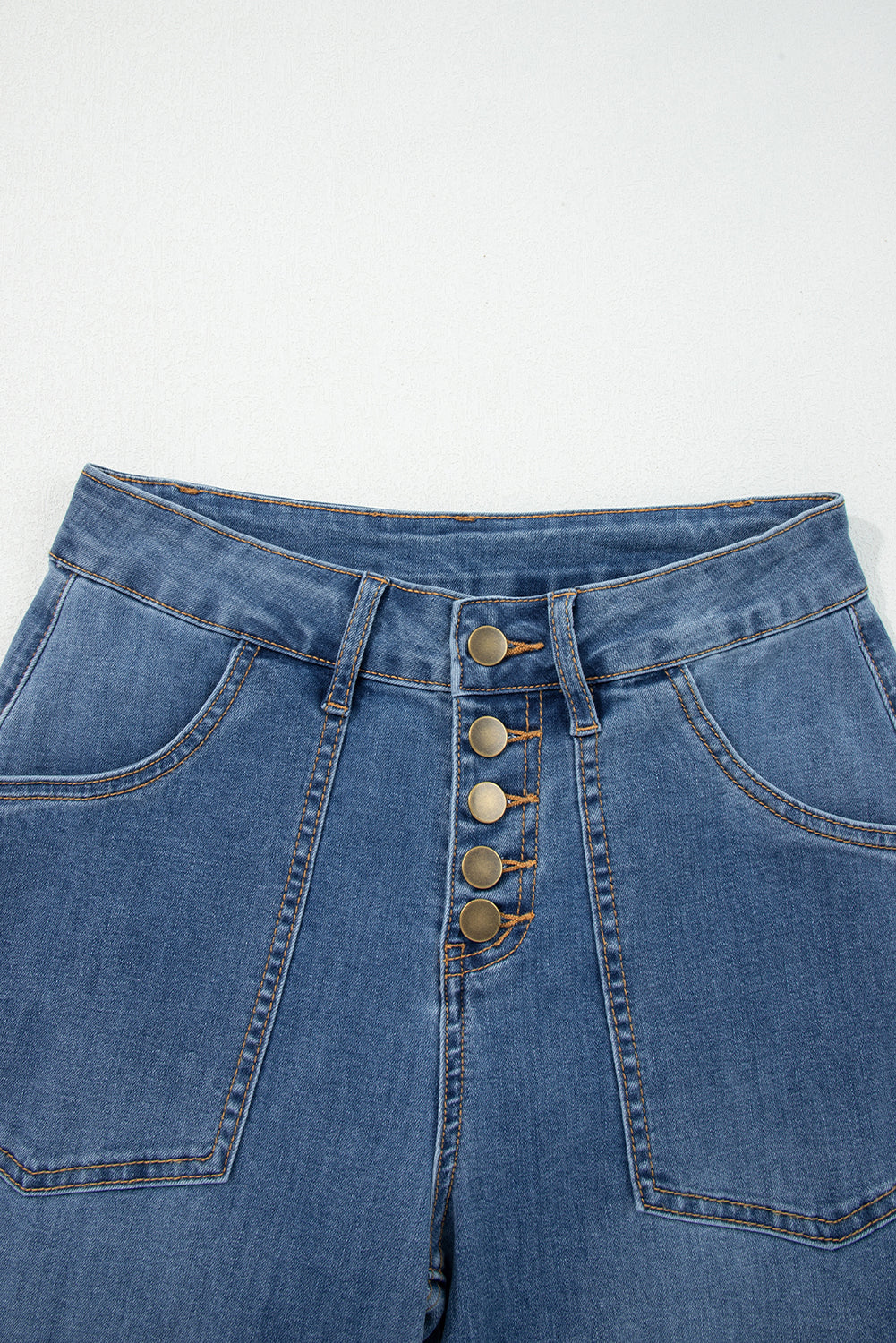Stacey B's Ashleigh Blue Multi Buttons High Waist Wide Leg Jeans With Pockets