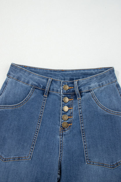 Stacey B's Ashleigh Blue Multi Buttons High Waist Wide Leg Jeans With Pockets