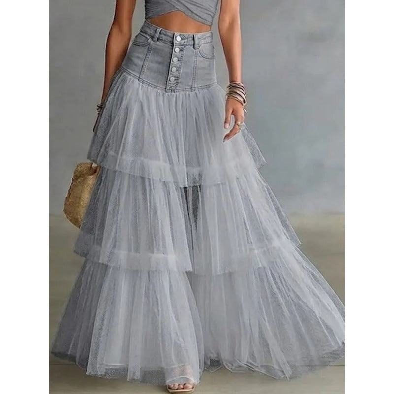 Stacey B's Cowboy patchwork mesh large swing skirt
