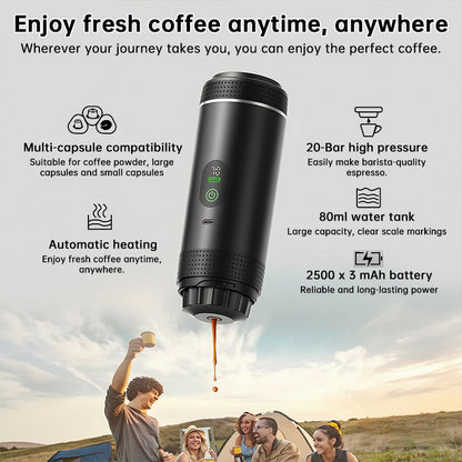 Stacey B's Portable Espresso Machine w/ Digital Display – 3-in-1 Capsule & Ground Coffee Maker for Travel, Camping & Office