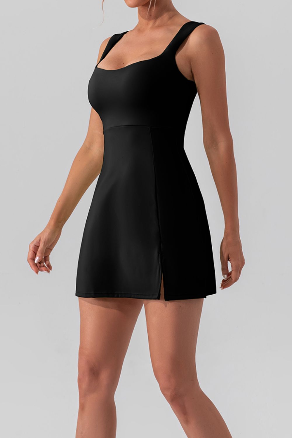 Stacey B's Square Neck Sleeveless Slit Mini Active Dress