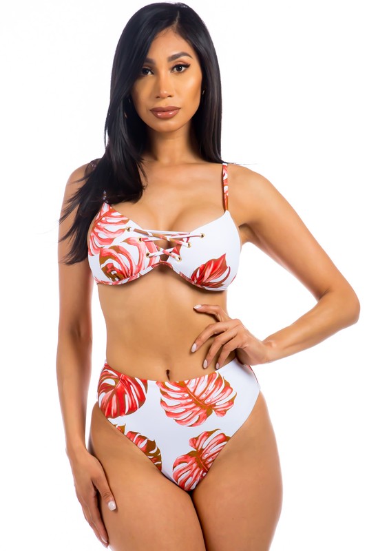 Stacey B's Two Piece Tropical Leave Print Bikini