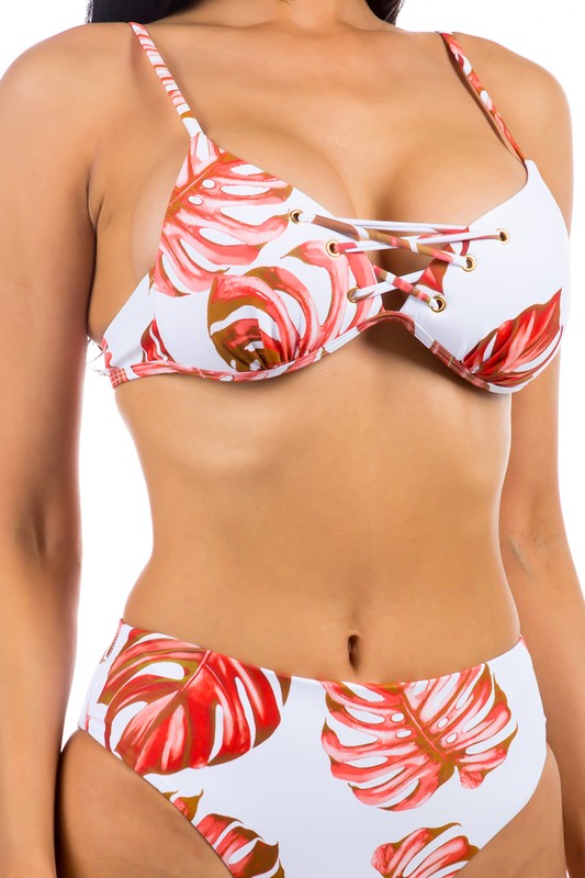 Stacey B's Two Piece Tropical Leave Print Bikini