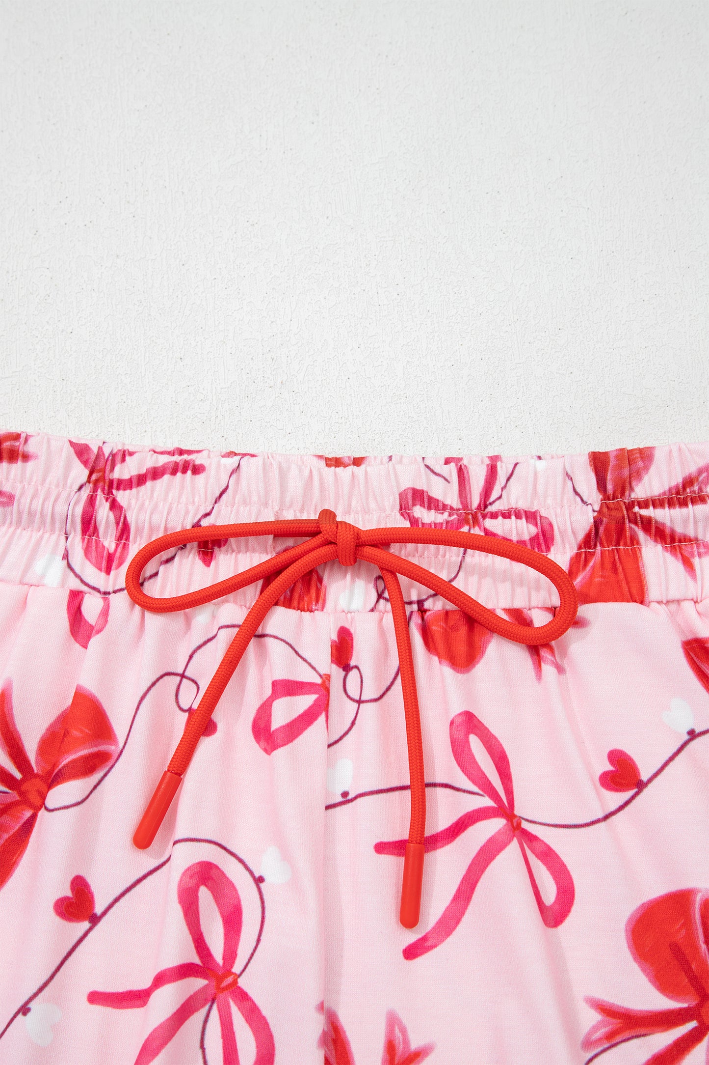 Stacey B's Red Romantic Bow Print Loose Tee Drawstring Shorts 2pcs Lounge Set