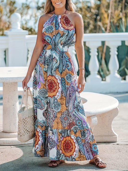 Stacey B's Printed Halter Neck Maxi Dress