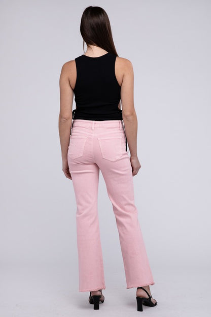 Stacey B's Acid Washed Frayed Cutoff Hem Straight Wide Pants