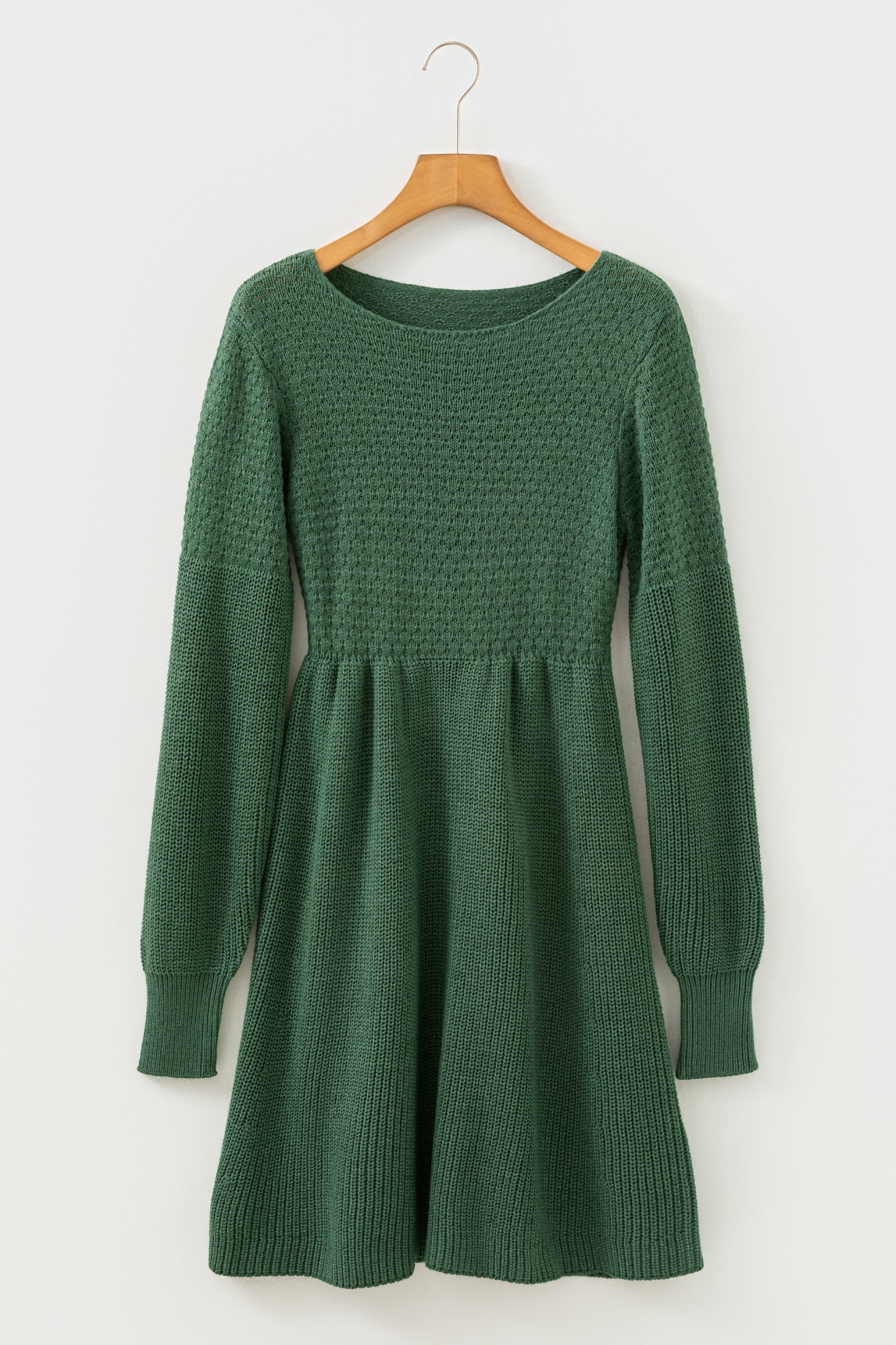 Stacey B's Mist Green Solid Lantern Sleeve Empire Waist Short Sweater Dress