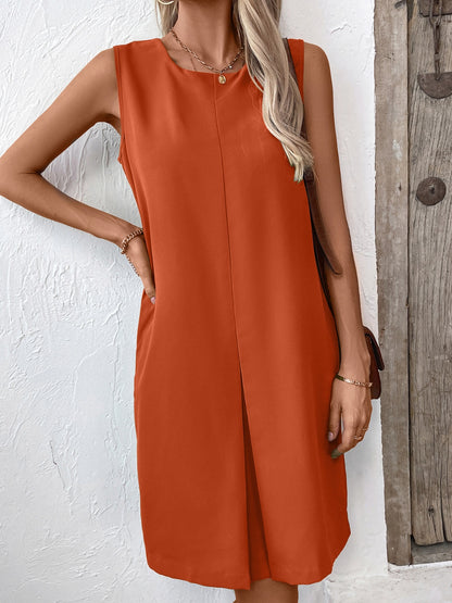 Stacey B's Pocketed Round Neck Sleeveless Mini Dress