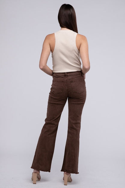Stacey B's Acid Washed Frayed Cutoff Hem Straight Wide Pants